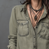Blusa Vintage de Manga Comprida com Bolsos e Efeito Lavado