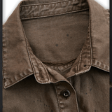 Camisa Western Castanho-Acinzentada Lavada Vintage de Corte Slim com Botões