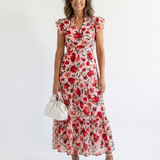 Lila | Vestido Midi Floral em Camadas com Decote em V