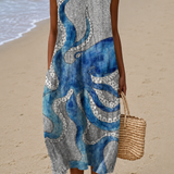 Brenna | Vestido Midi com Estampado do Oceano Sem Mangas