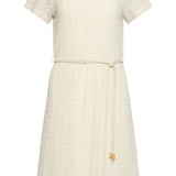 Vestido A-Line com Aspeto de Renda e Cordão Decorativo | Off White
