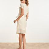 Vestido A-Line com Aspeto de Renda e Cordão Decorativo | Off White
