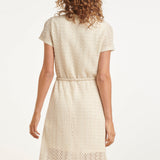 Vestido A-Line com Aspeto de Renda e Cordão Decorativo | Off White