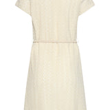 Vestido A-Line com Aspeto de Renda e Cordão Decorativo | Off White