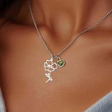 Colar Personalizado com Pedra e Flor do Mês de Nascimento