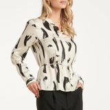Blusa Abstrata com Cinto | Off White - Black
