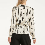 Blusa Abstrata com Cinto | Off White - Black