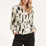 Blusa Abstrata com Cinto | Off White - Black