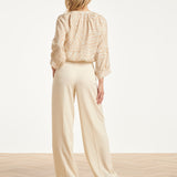 Beige Blouse Met Abstracte Print En Halflange Mouwen | Dark Sand - Off White