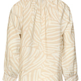 Beige Blouse Met Abstracte Print En Halflange Mouwen | Dark Sand - Off White