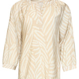 Beige Blouse Met Abstracte Print En Halflange Mouwen | Dark Sand - Off White