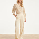 Beige Blouse Met Abstracte Print En Halflange Mouwen | Dark Sand - Off White