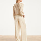 Beige Blouse Met Abstracte Print En Halflange Mouwen | Dark Sand - Off White