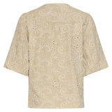 Beige Broderie Top Met Knoopsluiting | Sand