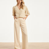 Beige Broderie Top Met Knoopsluiting | Sand