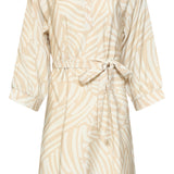 Beige Jurk Met Abstracte Print En Tailleceintuur | Dark Sand - Off White