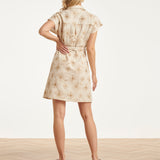 Beige Jurk Met Geborduurde Bloemen En Tailleceintuur | Sand - Dark Sand