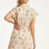 Beige Jurk Met Geborduurde Bloemen En Tailleceintuur | Sand - Dark Sand