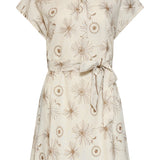 Beige Jurk Met Geborduurde Bloemen En Tailleceintuur | Sand - Dark Sand