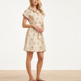 Beige Jurk Met Geborduurde Bloemen En Tailleceintuur | Sand - Dark Sand