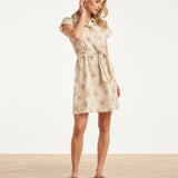 Beige Jurk Met Geborduurde Bloemen En Tailleceintuur | Sand - Dark Sand