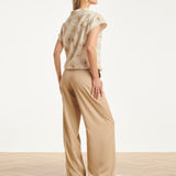Beige Top met Geborduurde Bloemen en Polo Kraag | Sand - Dark Sand