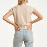Beige Gebreide Top Met Subtiele Glans En Pailletten Hals | Sand