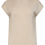 Beige Gebreide Top Met Subtiele Glans En Pailletten Hals | Sand