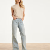 Beige Gebreide Top Met Subtiele Glans En Pailletten Hals | Sand