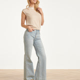 Beige Gebreide Top Met Subtiele Glans En Pailletten Hals | Sand