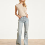Beige Gebreide Top Met Subtiele Glans En Pailletten Hals | Sand