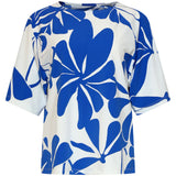 Blauw-Witte Travel Top Met Grafische Bloemenprint | Cobalt - White