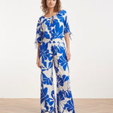 Blauw En Wit Top Met Bloemenprint En Strikdetails | Cobalt - White