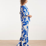 Blauw En Wit Top Met Bloemenprint En Strikdetails | Cobalt - White