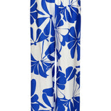 Blauwe Palazzo Broek Met Witte Bloemenprint En Elastische Taille | Cobalt - White
