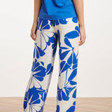 Blauwe Palazzo Broek Met Witte Bloemenprint En Elastische Taille | Cobalt - White