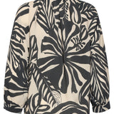 Blusa com Estampado de Folhas e Detalhes de Botões em Preto e Cru | Off White - Black