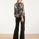 Blusa com Estampado de Folhas e Detalhes de Botões em Preto e Cru | Off White - Black