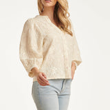 Blouse Met Borduurdetails En Pailletten En 3/4 Mouwen | Off White - Silver