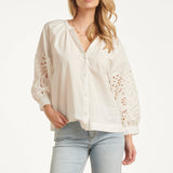 Blouse Met Broderie Pofmouw Detail | White