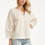 Blouse Met Broderie Pofmouw Detail | White