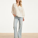 Blouse Met Broderie Pofmouw Detail | White