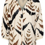 Blusa com Decote V e Estampado Azteca Gráfico | Sand - Multicolor