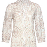 Blouse Met Paisley Borduurwerk En Ruches | White - Dark Sand