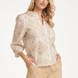 Blouse Met Paisley Borduurwerk En Ruches | White - Dark Sand
