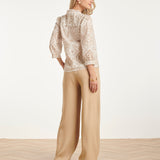 Blouse Met Paisley Borduurwerk En Ruches | White - Dark Sand