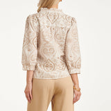 Blouse Met Paisley Borduurwerk En Ruches | White - Dark Sand