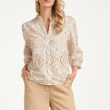 Blouse Met Paisley Borduurwerk En Ruches | White - Dark Sand