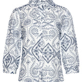 Blusa com Bordado Paisley e Babados | White - Navy