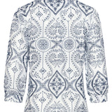 Blusa com Bordado Paisley e Babados | White - Navy